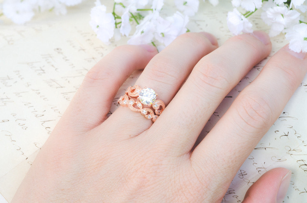 Art Deco Diamond Engagement Ring, Rose Gold Princess Diamond Ring, Five  Diamond Band With Princess Cut Diamonds - Etsy